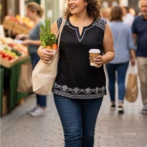 Talbots Black and White Embroidered Tank Top